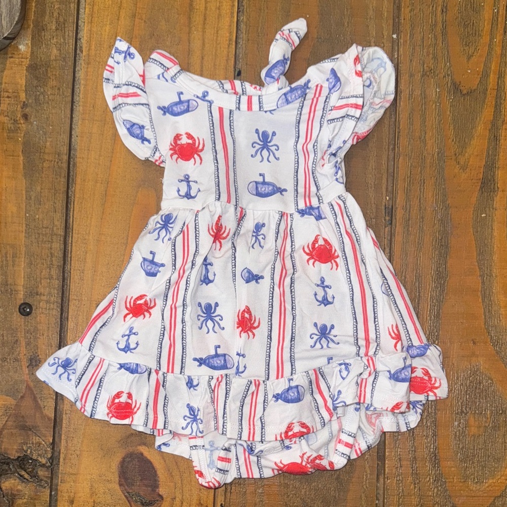 Posh Peanut Red and Blue Nautical Bodysuit dress size 3/6 month SO CUTE!